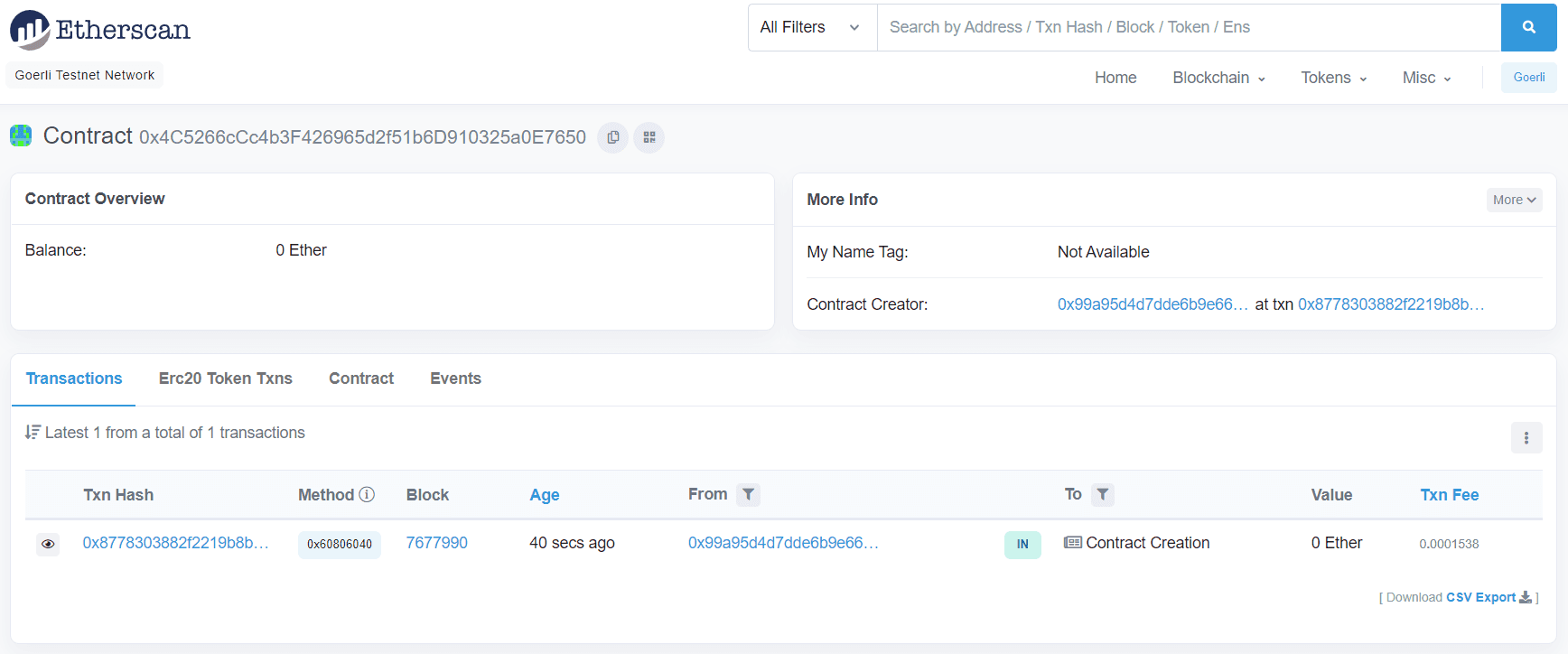Etherscanにトランザクションアドレスを表示する