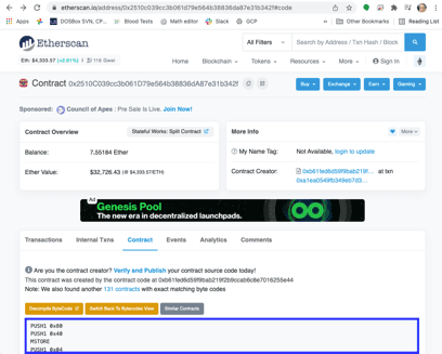 Etherscanでのオペコードの表示